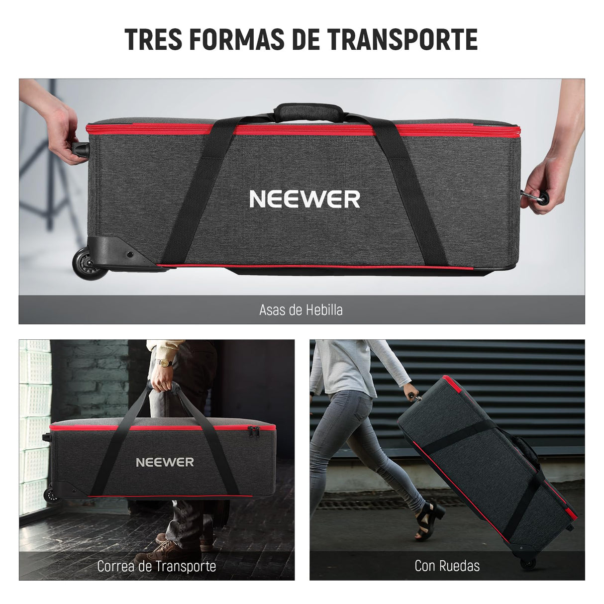 Neewer Maletín con Ruedas para Equipo de Estudio fotográfico, con Ruedas, Correas, Compartimento Acolchado, asa para Soportes de luz, estroboscópicos, Accesorios de fotografía, Red, 96x39x31cm,