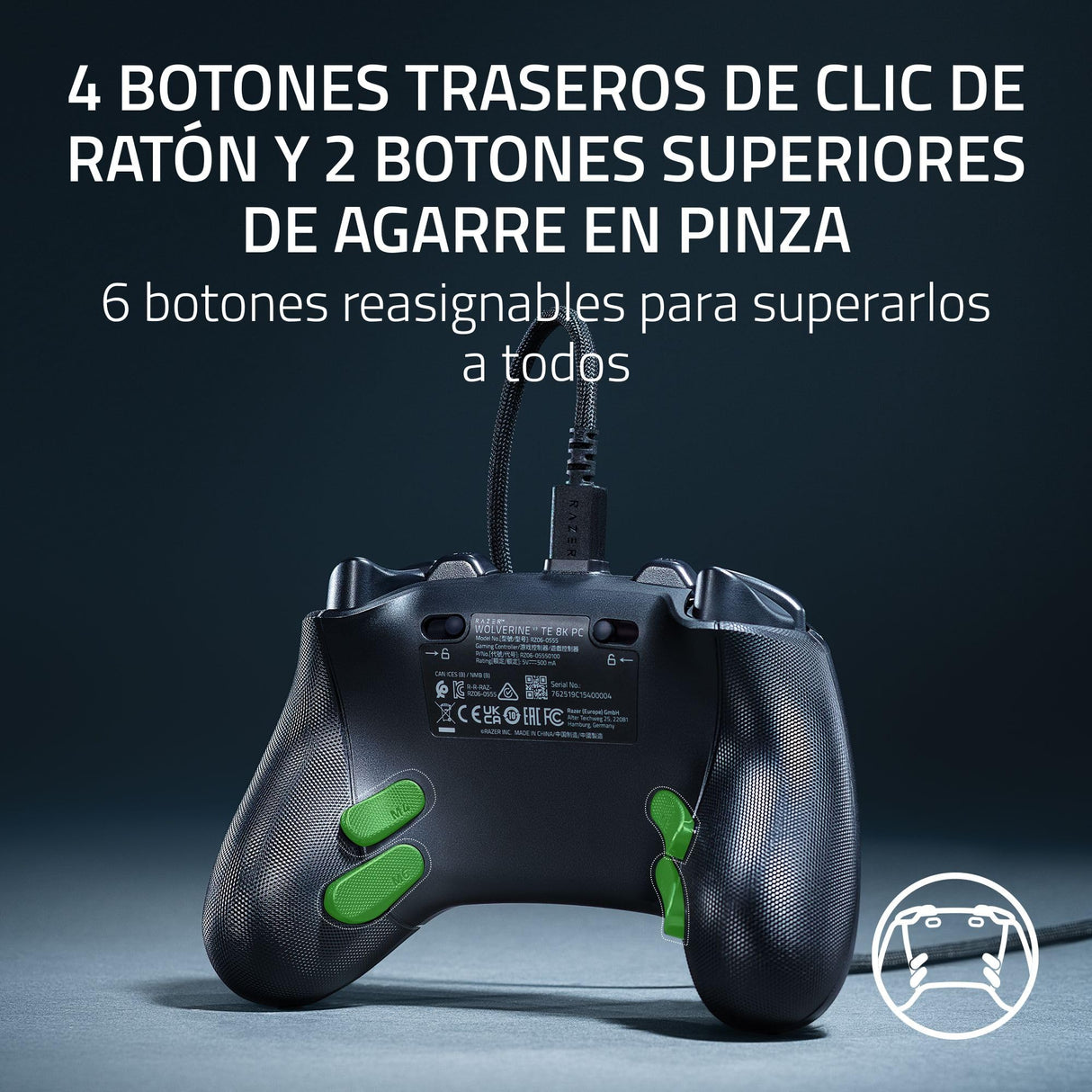 Razer Wolverine V3 Tournament Edition 8K PC - Mando de esports con cable para PC (8K Hz HyperPolling, Palancas de mando TMR con cubiertas intercambiables) Negro