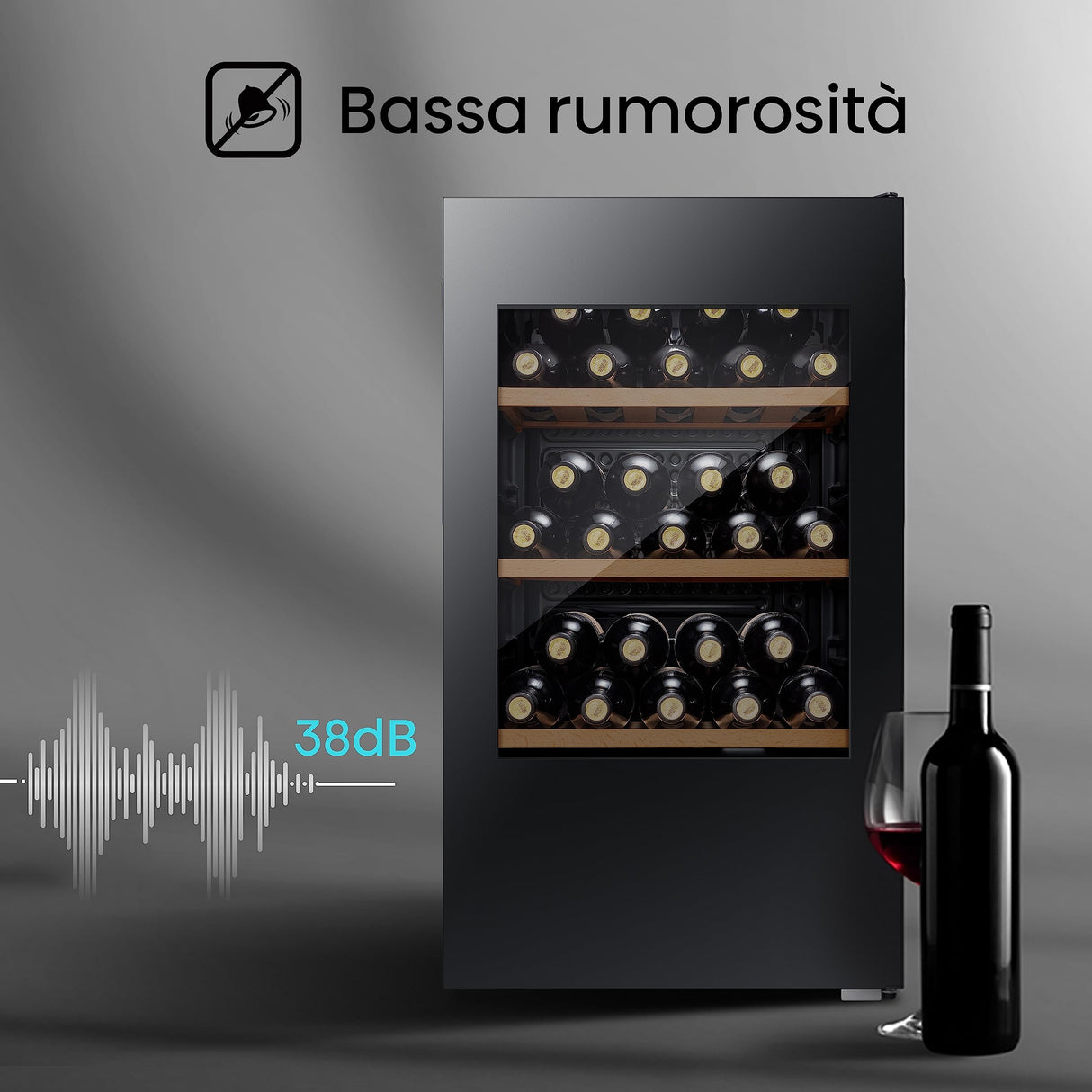 Hisense RW12D4NWG0 - Vinoteca 93 Litros G-Class 30 botellas, Puerta Reversible,Total No Frost [Clase de eficiencia energética G]