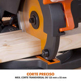 Evolution Power Tools R210CMS Multimaterial Sierra Ingletadora - Corta acero dulce, aluminio, plástico, madera con clavos incrustados, 210 mm