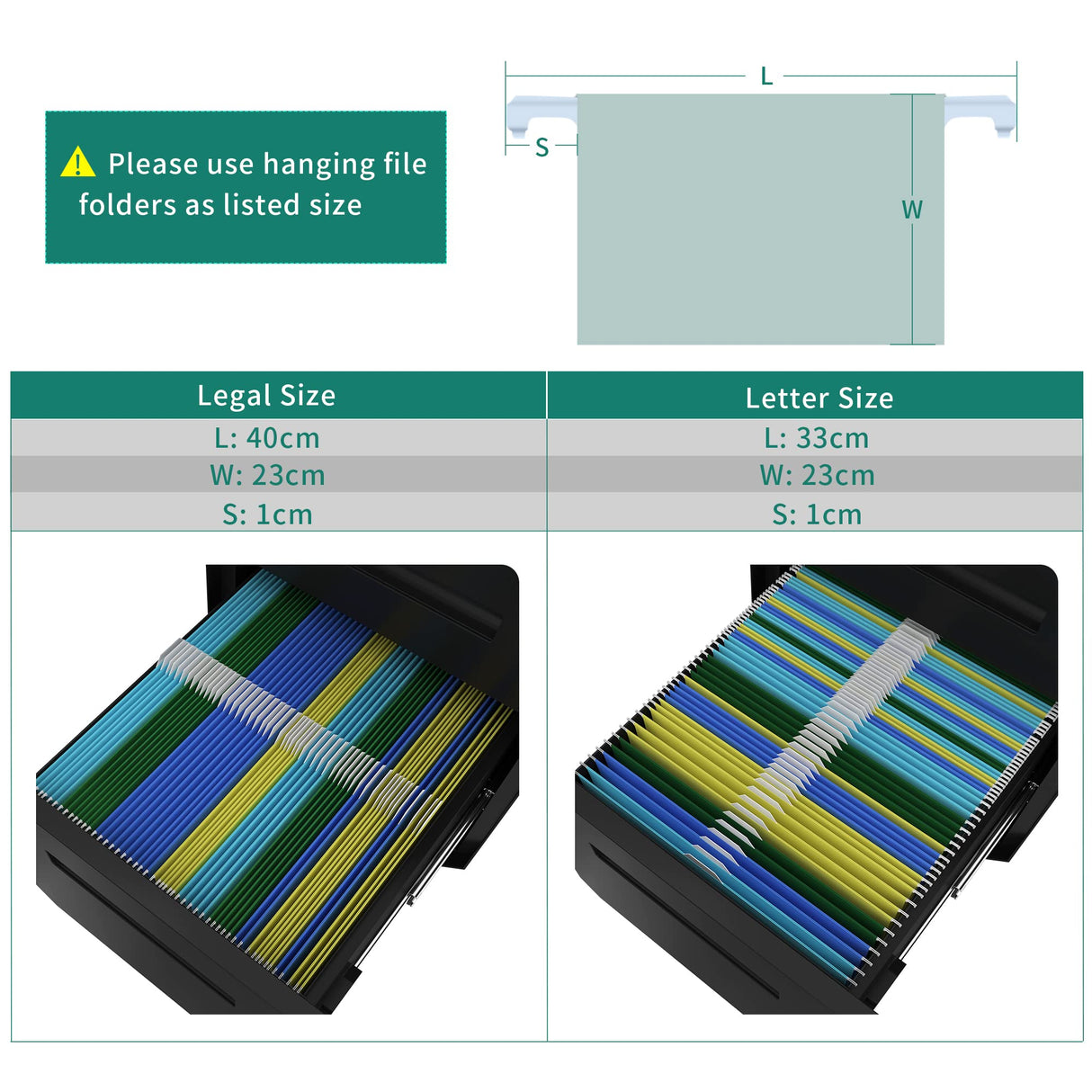 YITAHOME Armario Archivador con 3 Cajones, Cajonera de Oficina Móvil con Ruedas, Metalico Mueble Oficina Archivador con Cerradura y Llave para Carta/A4, Negro, 51 x 40 x 64cm