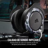 Corsair HS60 HAPTIC Auriculares Estéreo para Juegos con Efectos Hápticos en Los Bajos (Taction Technology, Almohadillas de Lujosa Espuma Viscoelástica, Micrófono Extraíble) Camo