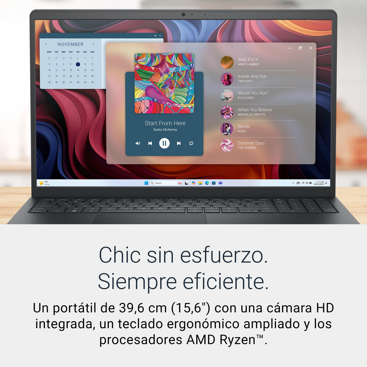 Dell 15 Portátil DC15255 – 15,6" FHD 120Hz, AMD Ryzen 7 7730U, 16GB RAM, 1TB SSD, AMD Gráficos Radeon™, Webcam HD, Windows 11 Home, Teclado QWERTY Español, Color Negro