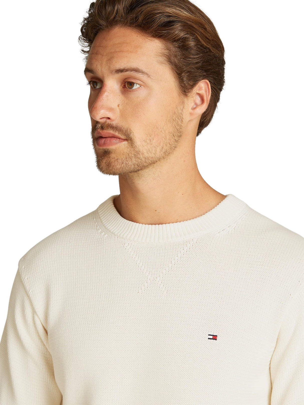 Tommy Hilfiger Jersey Hombre Chunky Cotton Crew Neck Jersey de Punto, Marfil (Ivory Petal), M