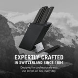 Victorinox Swiss Modern Soporte para 6 cuchillos, incluyendo 5 cuchillos de cocina y 1 tenedor, fabricado en madera de haya lacada en negro