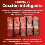 Ninja MAX 6 en 1 Freidora de aire y parrilla de interior, 6 funciones de cocción sin humo, cocina hasta 6 hamburguesas, capacidad de 3,8 l, incluye termómetro digital para carne, gris/plata, DG551EU
