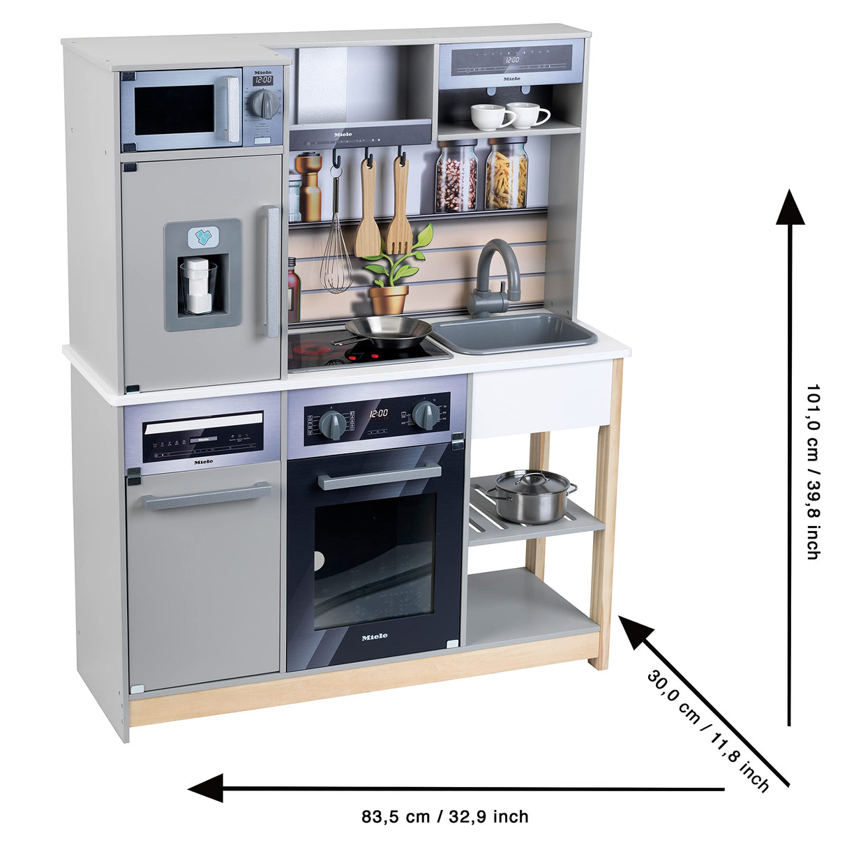Theo Klein 7194 Miele Family Kitchen I Wood kitchen with Stove Including Light and Sound Function I Accessories to Play I Toys for Children Aged 3 and over