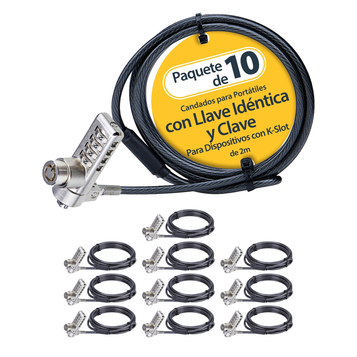 StarTech.com Paquete de 10 Cables de Seguridad Antirrobo Candado K-Slot de Llave y Clave para Portátil - Misma Llave