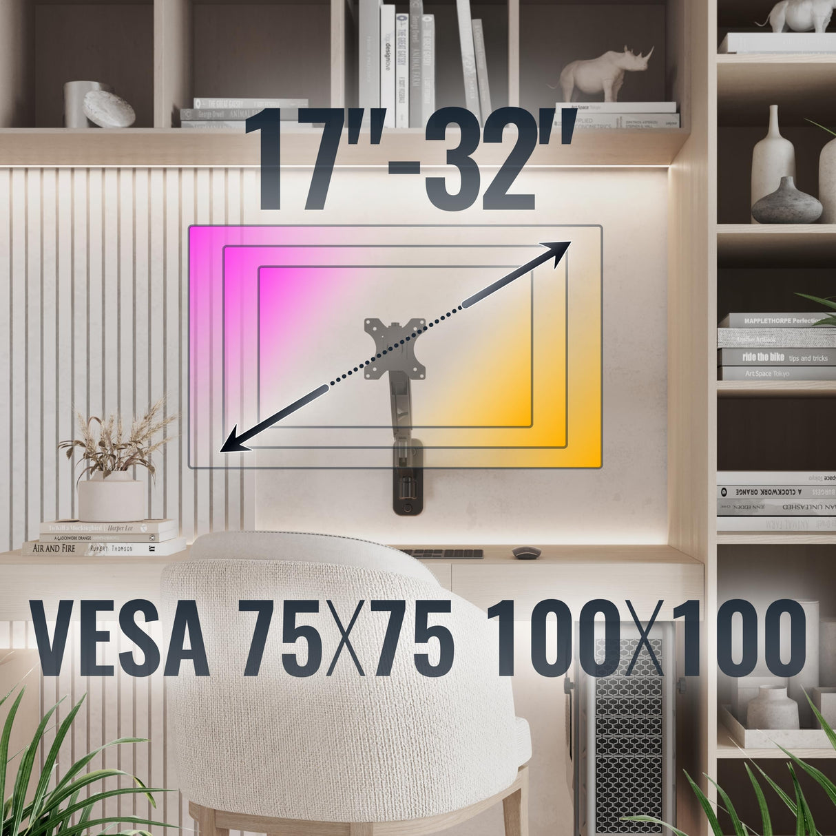 RICOO Soporte Monitor Pared Giratorio Inclinable Pantalla PC 17-32" (43-81cm) S4511 Brazo articulado Televisor LED LCD Curvo VESA 75x75-100x100