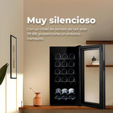 EVVO Vinoteca 15 Botellas, Botellero Vertical, Display Temperatura Interior, Tecnología de Enfiramiento Termoeléctrico, Temperatura Ajustable 5-18ºC, Muy Silenciosa 39 dB, Pantalla Táctil Modelo: VT15