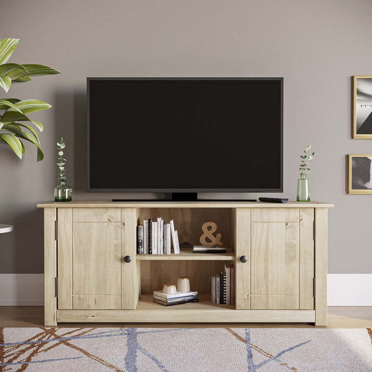 Panama Mueble para televisor con 2 Puertas y 1 Estante, Madera, Beige, Dimensions (L*W*H): 120 x 40.0 x 50 cm