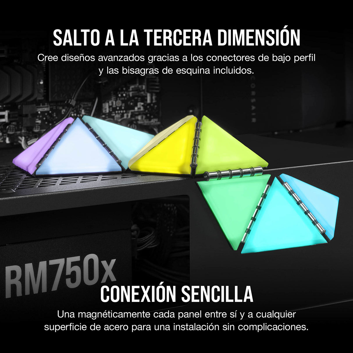 Corsair iCUE LC100 Paneles de iluminación para chasis - Minitriángulos - Kit de inicio de 9 paneles (81 LED con difusión de la luz, Sencillo acoplamiento magnético, iCUE Lighting Node PRO incluido)