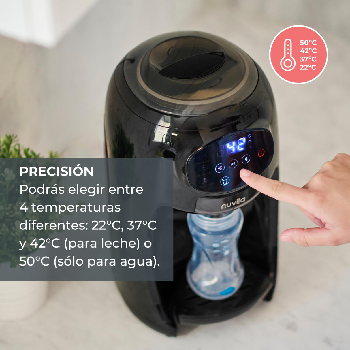Nuvita 1180 Lattespresso - Preparador instantáneo de leche en polvo, dosificación precisa, calentamiento y mezcla, 4 temperaturas seleccionables, compatible con la mayoría de marcas de leche en polvo