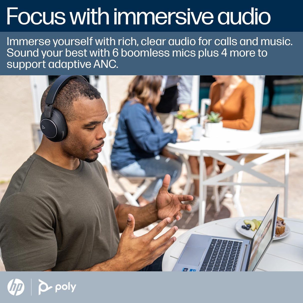 Auricular Bluetooth Poly Voyager Surround 80 UC (Plantronics) – Micrófonos con cancelación de ruido para llamadas nítidas – ANC adaptable–Compatible con iPhone, Android, PC/Mac, Zoom, Microsoft Teams