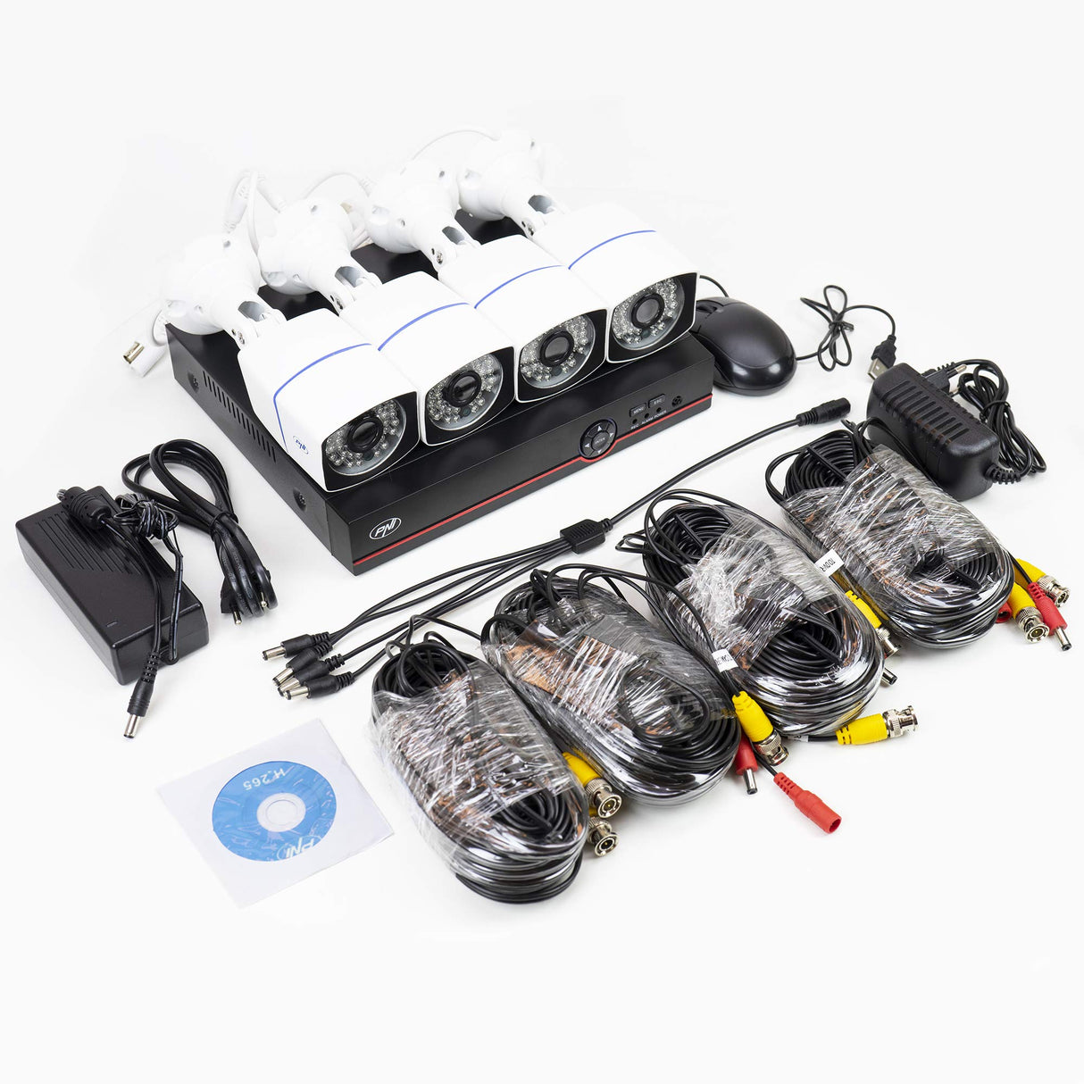 Kit de videovigilancia AHD PNI House PTZ1500 5MP - DVR y 4 cámaras de vigilancia para Exteriores,H.265, detección de rostros, detección Humana