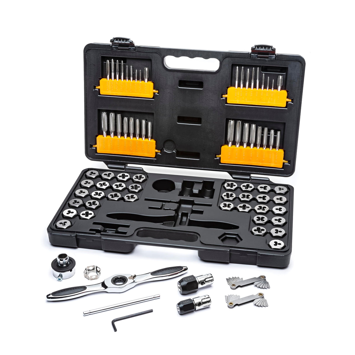 GearWrench 3887 Juego de Llaves de Machos y Terrajas de Trinquete SAE y Métrico, 77 Piezas