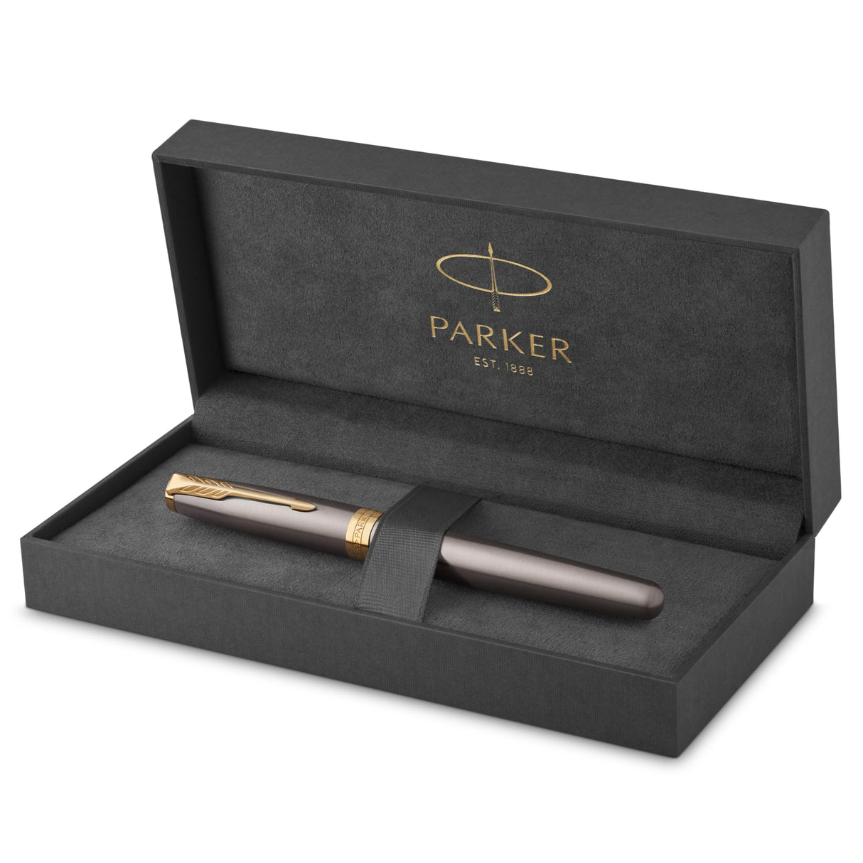 PARKER Bolígrafo roller Sonnet | lacado gris con adornos dorados | punta fina de acero inoxidable | estuche de regalo