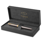 PARKER Bolígrafo roller Sonnet | lacado gris con adornos dorados | punta fina de acero inoxidable | estuche de regalo