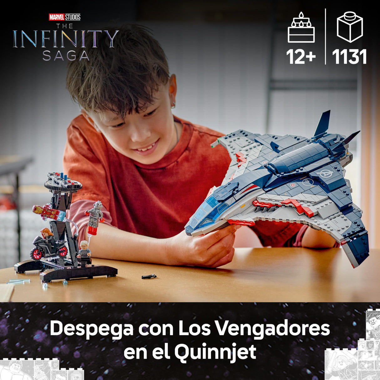 LEGO Marvel Quinjet de Vengadores: La Era de Ultrón - Avión de Juguete de Superhéroes con Moto y 5 Minifiguras inc. Iron Man, Viuda Negra y Ojo de Halcón - Regalo para Niños y Chicos de 12+ Años 76325