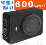 Pyle Sistema de subwoofer Amplificado de Perfil, Audio para Coche, Bajo de 8”, Activo, Cerrado, Compacto, 600V, Amplificador Incorporado