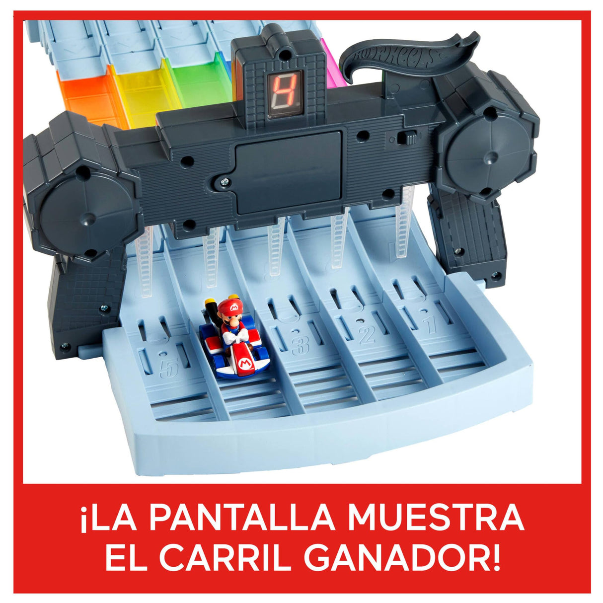 Hot Wheels Mario Kart Pista Arcoiris de Coches de Juguete con Luces y Sonidos, Incluye 2 vehículos Personaje Die-Cast (Mattel GXX41)
