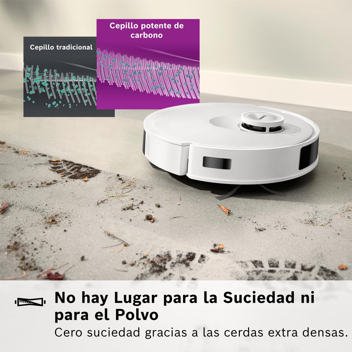 Bosch - Robot Aspirador Spotless +, BCRD1W, aspira y friega, Potencia 11.000 Pa², Almohadilla húmeda Fija, estación Seca, Sistema Inteligente de visión por Infrarrojos, Bosch Home Connect App, Blanco