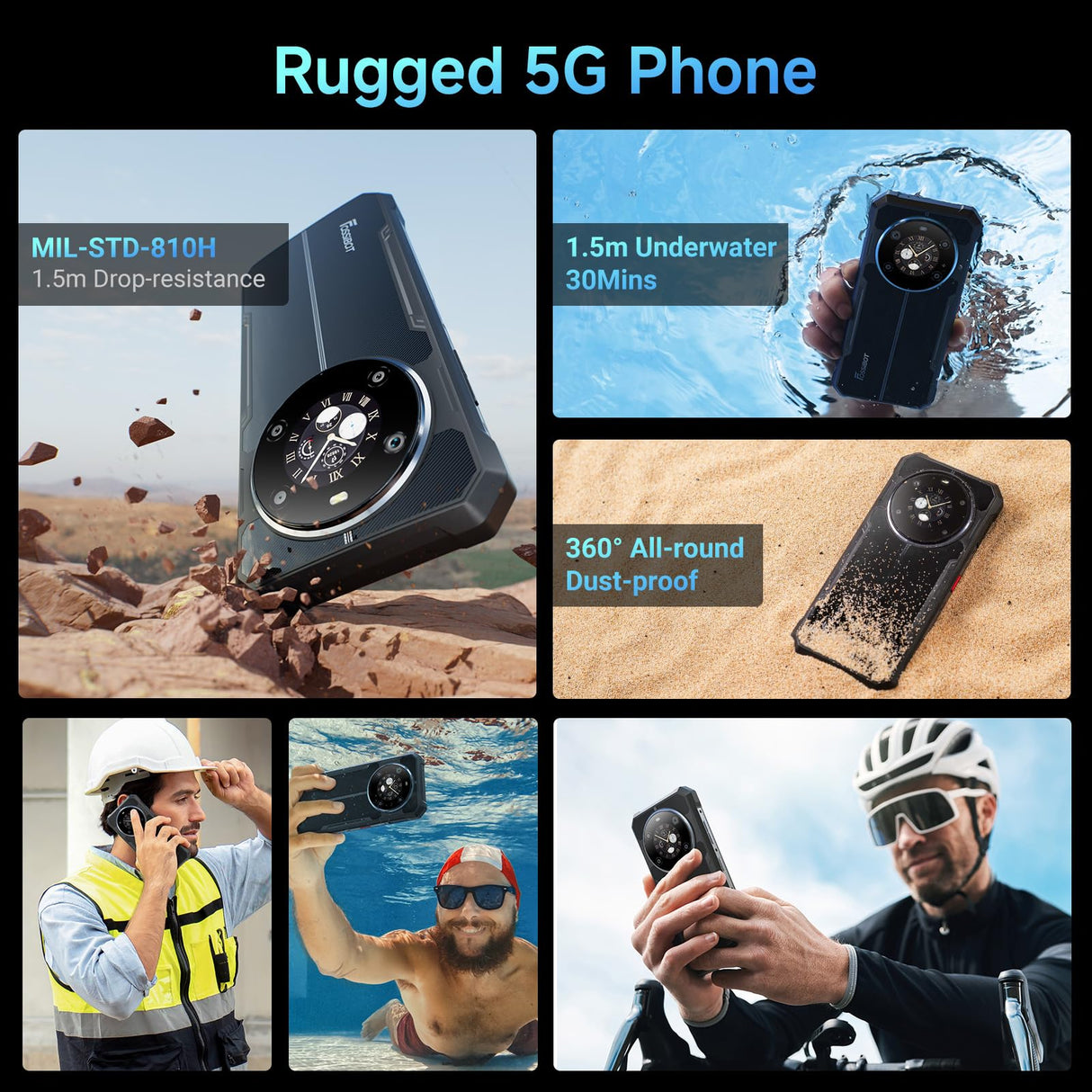 FOSSiBOT F109 5G Móvil Robusto,10600mAh, Teléfono móviles Resistente,Android 14, Pantalla Doble 6,745" FHD+, 20GB RAM + 256 GB ROM/2TB TF Card,IP68/69K, Dual 5G,NFC,OTG,GPS