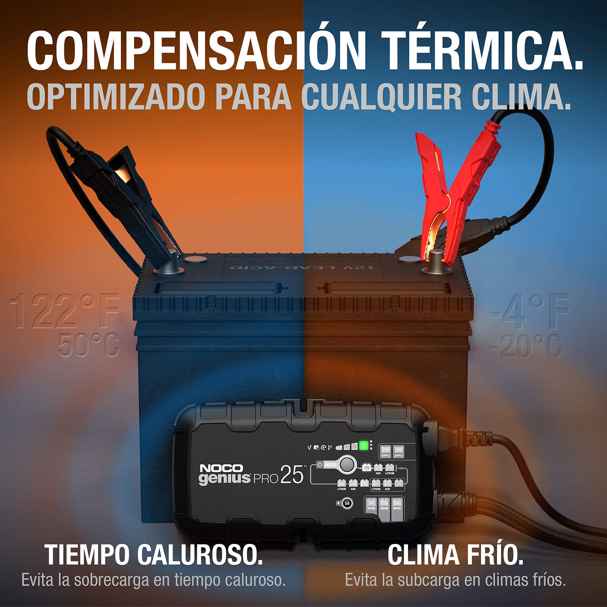 NOCO GENIUSPRO25: Cargador de Batería Profesional 25A, 6V, 12V y 24V, Mantenedor y Desulfatador para Baterías de Plomo-Ácido y Litio