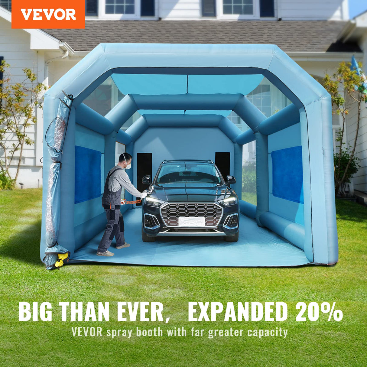 VEVOR Cabina de Pintura Inflable 8 x 4,5 x 3,3 m Carpa Hinchable de Pintura de Coches en Oxford 210D con Sistema de Filtración 2 Sopladores 960W + 750W Estación de Trabajo de Pintura Taller de Garaje