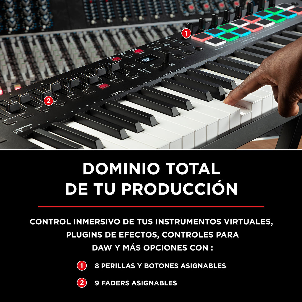 M-Audio Oxygen Pro 49 - teclado controlador MIDI USB con 49 teclas, beat pads, perillas asignables de MIDI, botones y faders, más pack de sonidos de Native Instruments (integración de NKS)