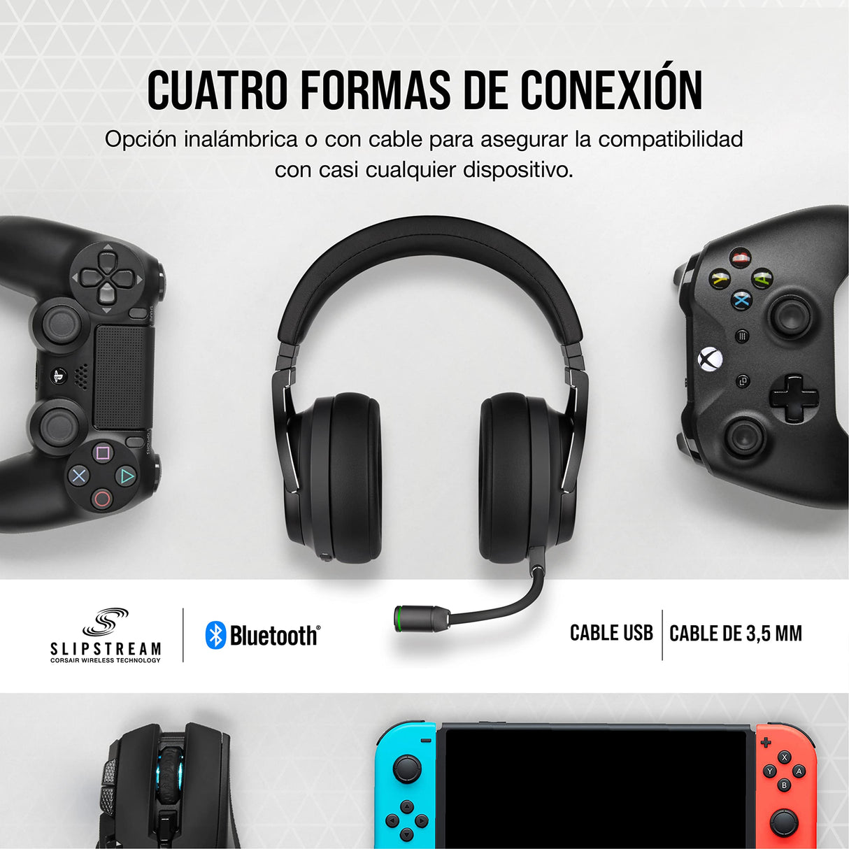 Corsair VIRTUOSO RGB WIRELESS XT Auriculares para Juegos Multiplataforma con Bluetooth - Dolby Atmos - Micrófono Omnidireccional -Compatible iCUE - PC, Mac, PS5, PS4, Nintendo Switch, Móvil - Pizarra