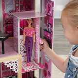 KidKraft Casa de muñecas de Madera Amelia para muñecas de 30 cm con Muebles y Accesorios, Casita de Juguete con Ascensor y balcón, 3 Niveles de Juego, Juguetes niños y niñas Desde 3 años (65093)