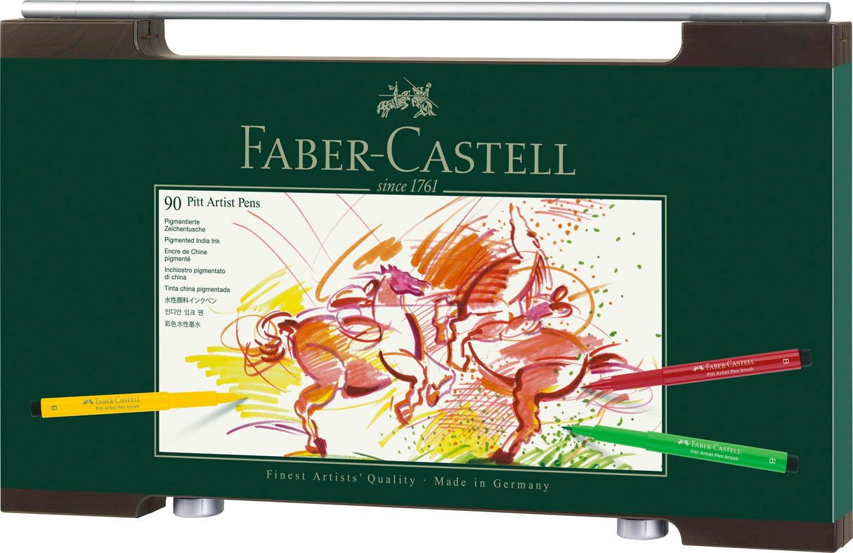 Faber-Castell 167400 - Estuche de Madera con 90 Rotuladores PITT - Punta de Pincel - Multicolor
