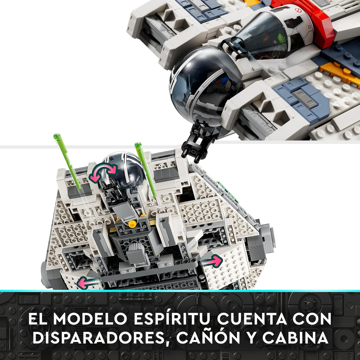 LEGO 75357 Star Wars Espíritu y Fantasma II, Set de 2 Vehículos de Ahsoka de Ladrillos, Nave Estelar de Juguete para Construir con 5 Personajes Jacen Syndulla y una Figura del Droide Chopper