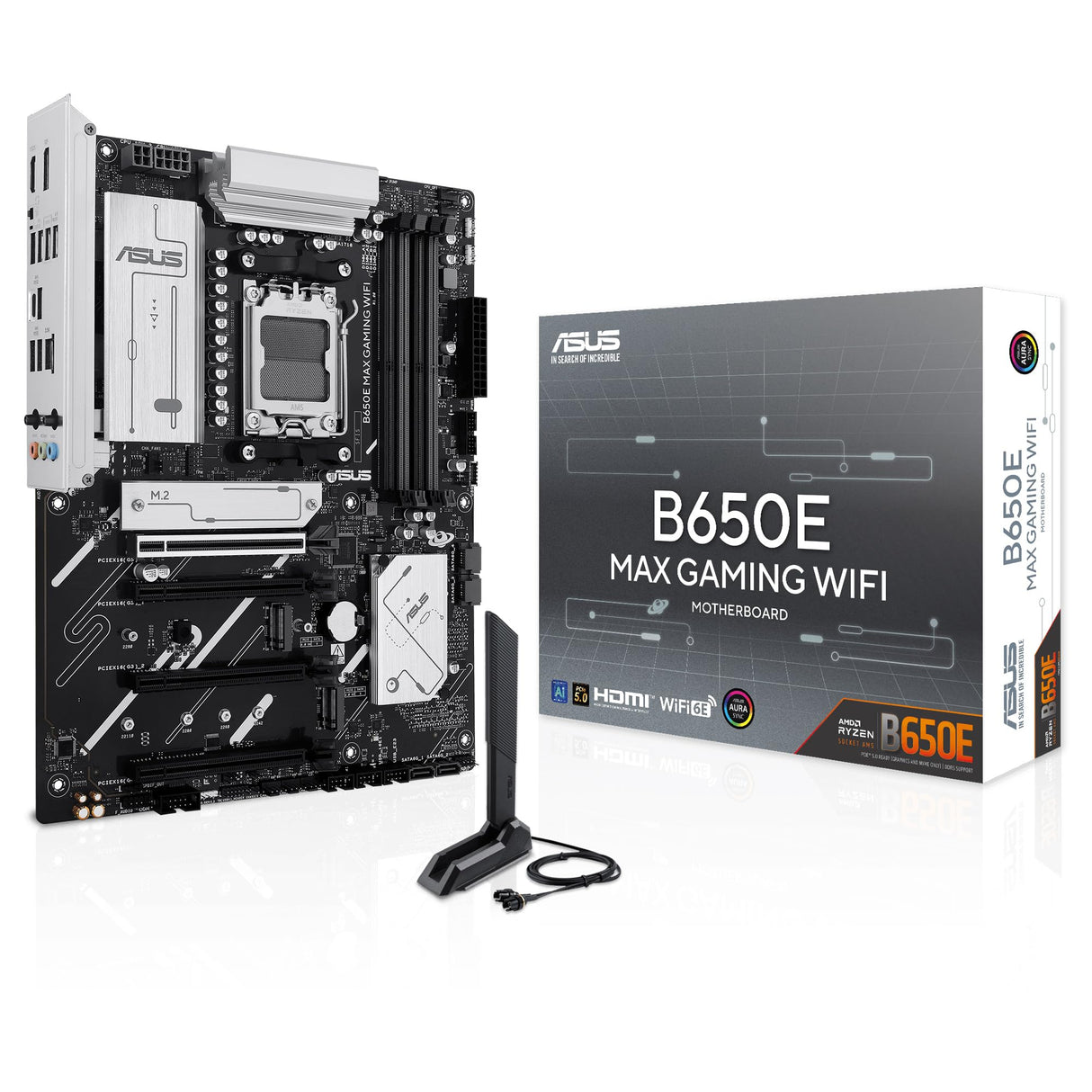 ASUS B650E MAX Gaming WiFi - Placa Base AMD B650 ATX, DDR5, PCIe 5.0, Tres Ranuras M.2, Wi-Fi 6E, Realtek 2.5Gb Ethernet, DisplayPort, HDMI, USB 10 Gbps Tipo-A y Tipo-C, BIOS Flashback, Aura Sync