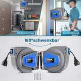 Himimi Carrete de cable automático de 15m + 1m, 1500W ~ 3000W tambor de cable, recogecables montaje en pared 180°, giratorio para montaje en pared con soporte de montaje