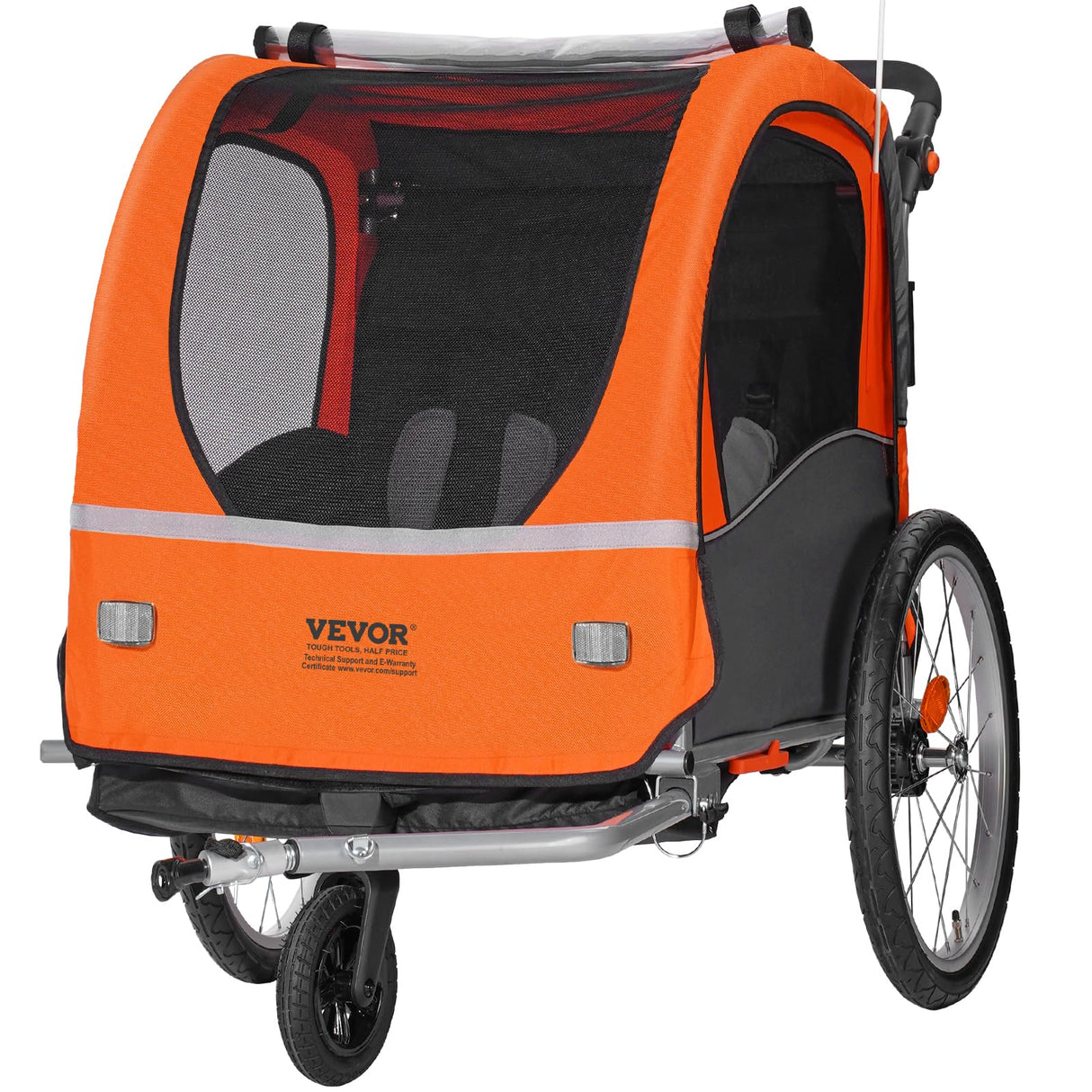 VEVOR Remolque de Bicicleta para Niños Asiento Doble Carga 45 kg Portaequipajes Transformable en Cochecito Remolque de Bicicleta para Niños Plegable con Enganche Universal para Bicicleta, Naranja Gris