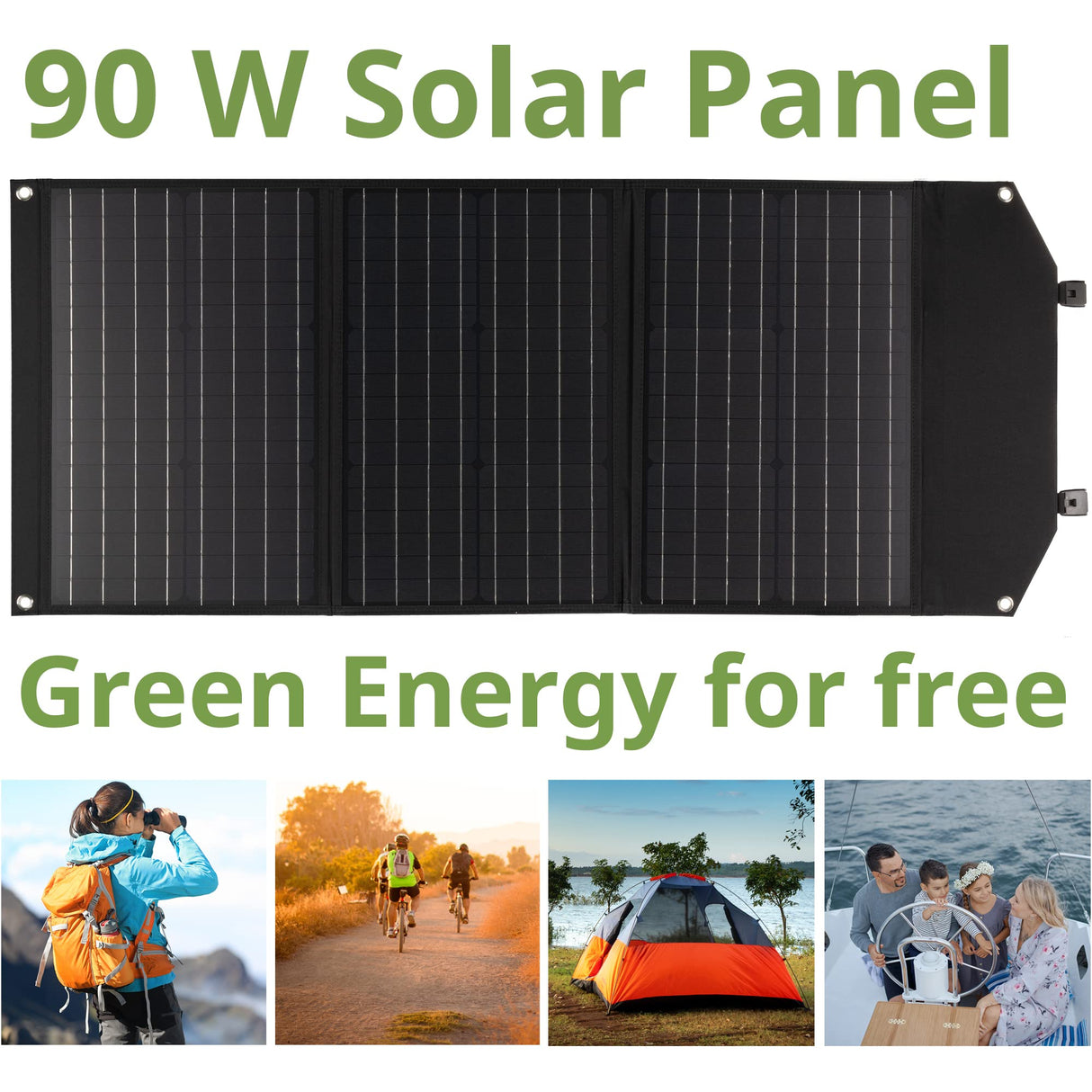 Bresser Cargador solar de 90 W con 1 CC y 3 puertos USB-A, incluye conector USB-A hembra con QC3.0 para carga rápida, panel solar como cargador para smartphones, estaciones de alimentación, etc.