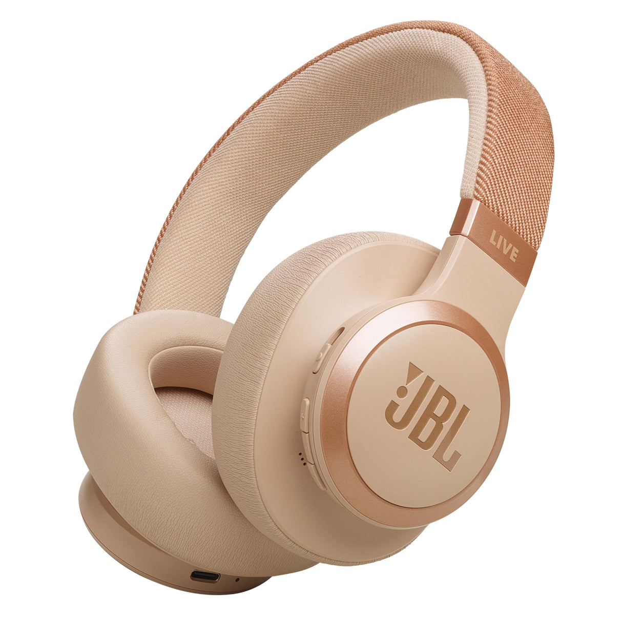 JBL Auriculares inalámbricos circumaurales Live 770 NC, con tecnología Bluetooth y cancelación adaptativa de ruido, hasta 65 horas de reproducción, beige