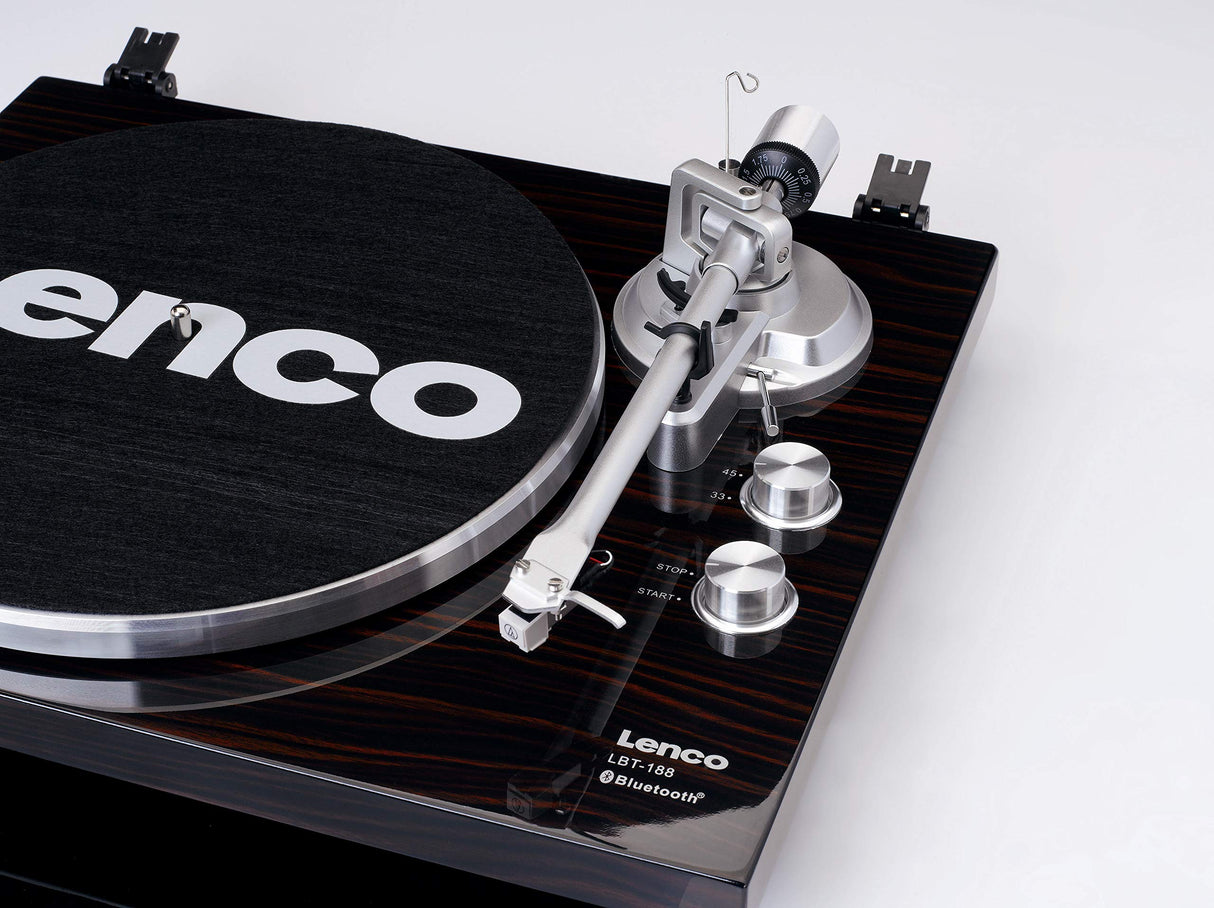 Lenco LBT-188 Tocadiscos Bluetooth - admite Salidas de RCA y USB - 2 velocidades 33 RPM y 45 RPM - preamplificador - carcasa de MDF - transmisión por correa - nogal