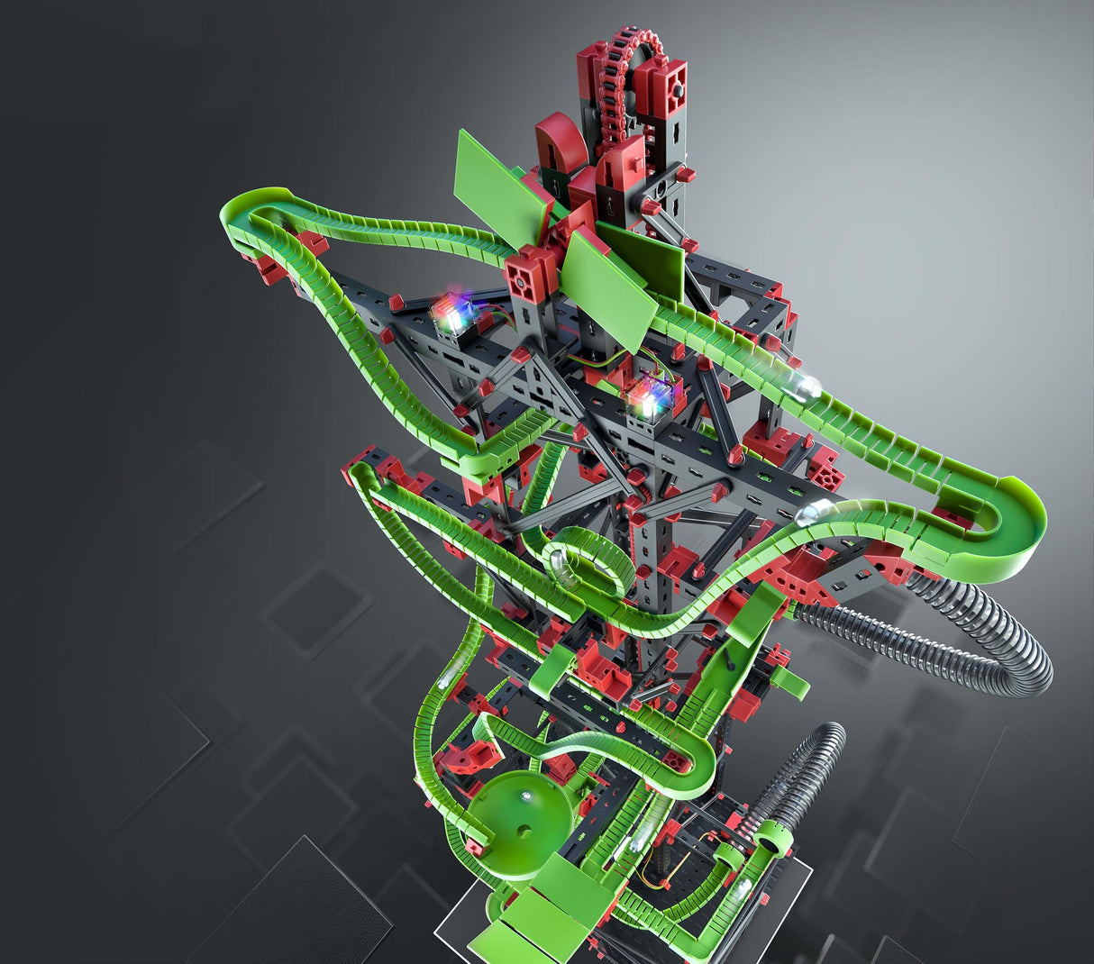 fischertechnik circuito de canicas Dynamic XXL, 544619 – juego de construcción, juguete educativo, con looping y LED arcoíris, a partir de 9 años