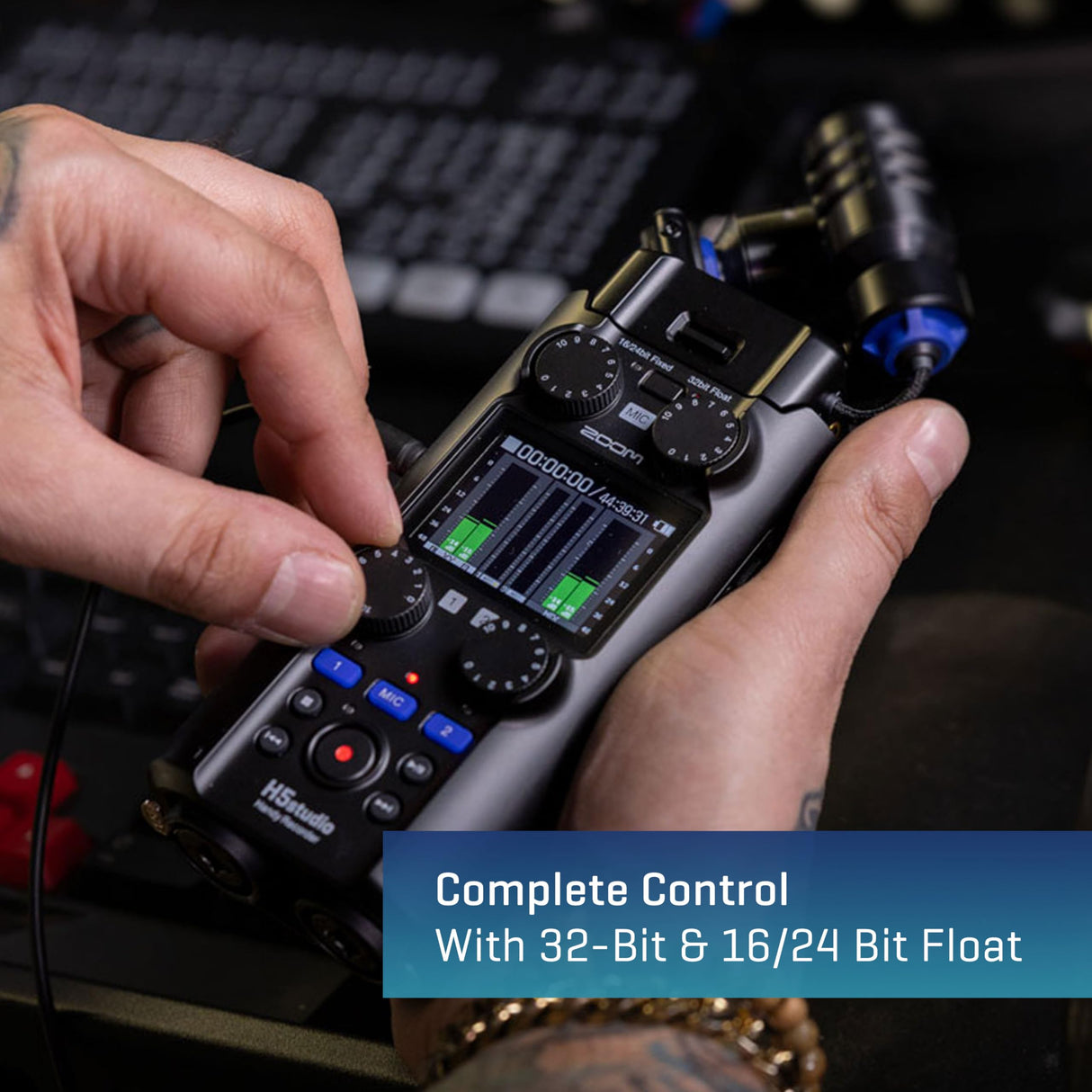 Zoom - H5Studio Grabador de Coma Flotante de 4 Pistas de 32 bits 192 kHz - 16/24 bits, Ganancia, limitadores, cápsula XYH-5e, Interfaz de Audio Mac, PC, iOS, Android