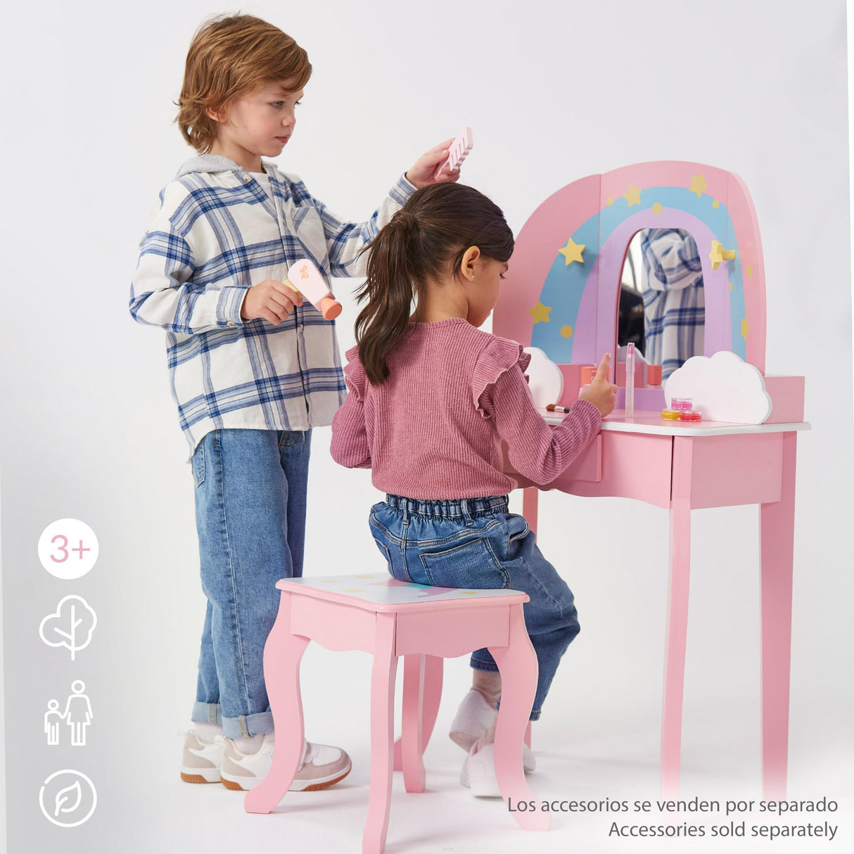 WOOMAX Teamson Kids - Tocador Infantil para niñas Arco Iris con Taburete y Espejo, Juguetes de Madera, Maquillaje para niñas (85397)