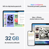 Apple MacBook Air de 15,3 Pulgadas con Chip M5: Pantalla Liquid Retina, CPU de 10 núcleos, GPU de 10 núcleos, 24 GB de Memoria unificada, 1 TB de SSD, Wi-Fi 7,Teclado español; Medianoche