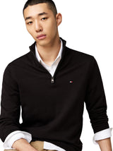Tommy Hilfiger Jersey con Cremallera Hombre Essential Cotton Mock con Media Cremallera, Negro (Black), L
