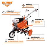 RURIS Motocicleta 6500fr, 7CH, 24 Fresas, Ancho de Trabajo 560-830 mm, manillares Ajustables + Ruedas de Goma 4.00-8