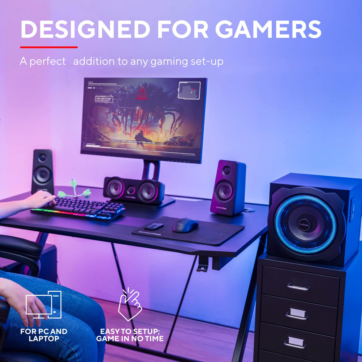 Trust Gaming GXT 658 Tytan 5.1 Sistema de Altavoces con Iluminación LED y Sonido Envolvente, Altavoz Alámbrico, Speaker para PC, Ordenador Portátil, Smart TV, Consola - Negro