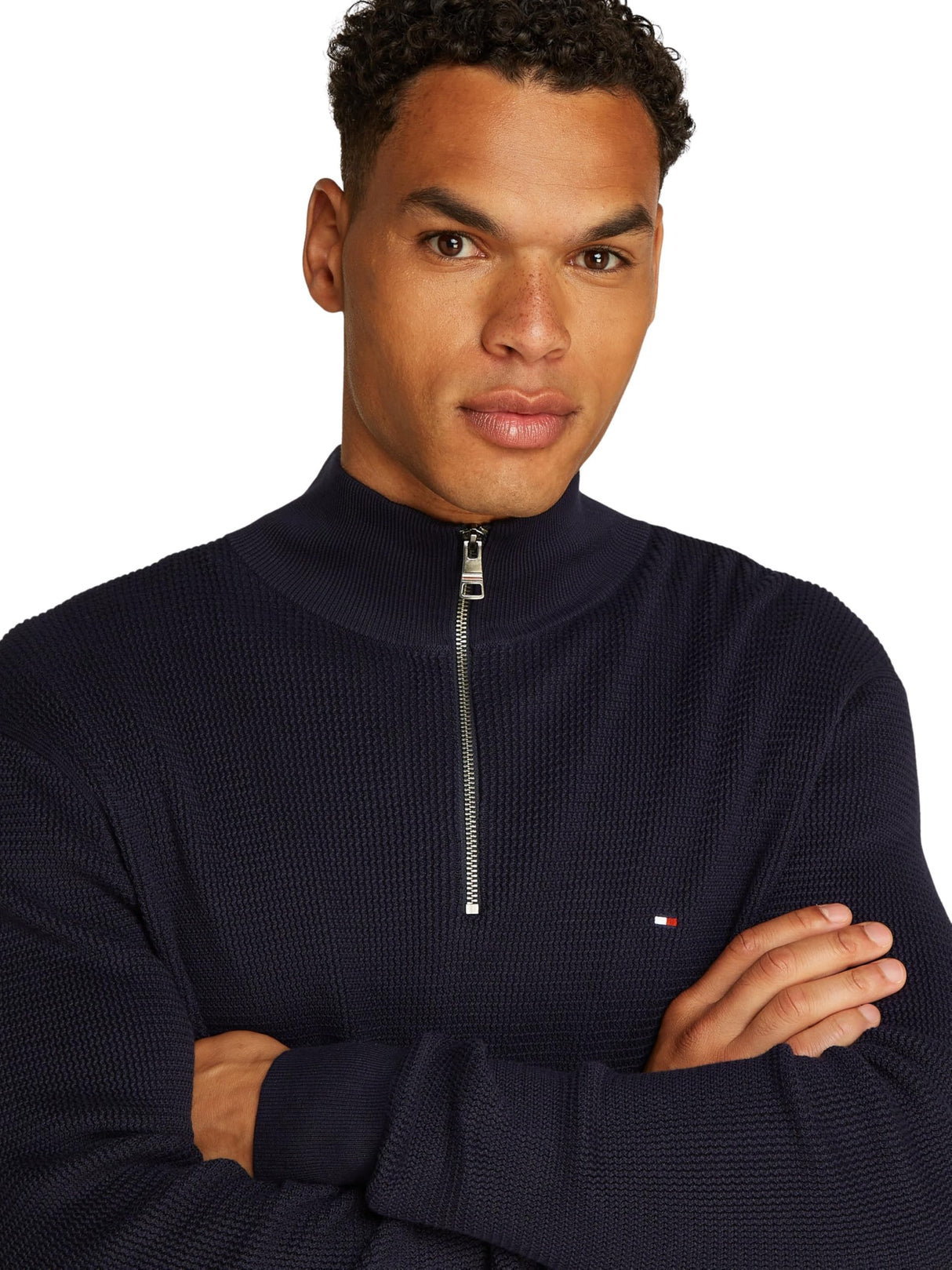 Tommy Hilfiger Jersey con Cremallera Hombre Racking Structure con Cuello Vuelto, Azul (Desert Sky), XL