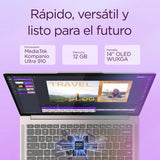 Lenovo Chromebook Plus Gen 10 - Ordenador Portátil 14'' WUXGA OLED (MediaTek Kompanio Ultra 910, 12GB RAM, 128GB UFS, ChromeOS)-Seashell + 1 año de Google AI Pro con Gemini Pro y 2TB de Almacenamiento