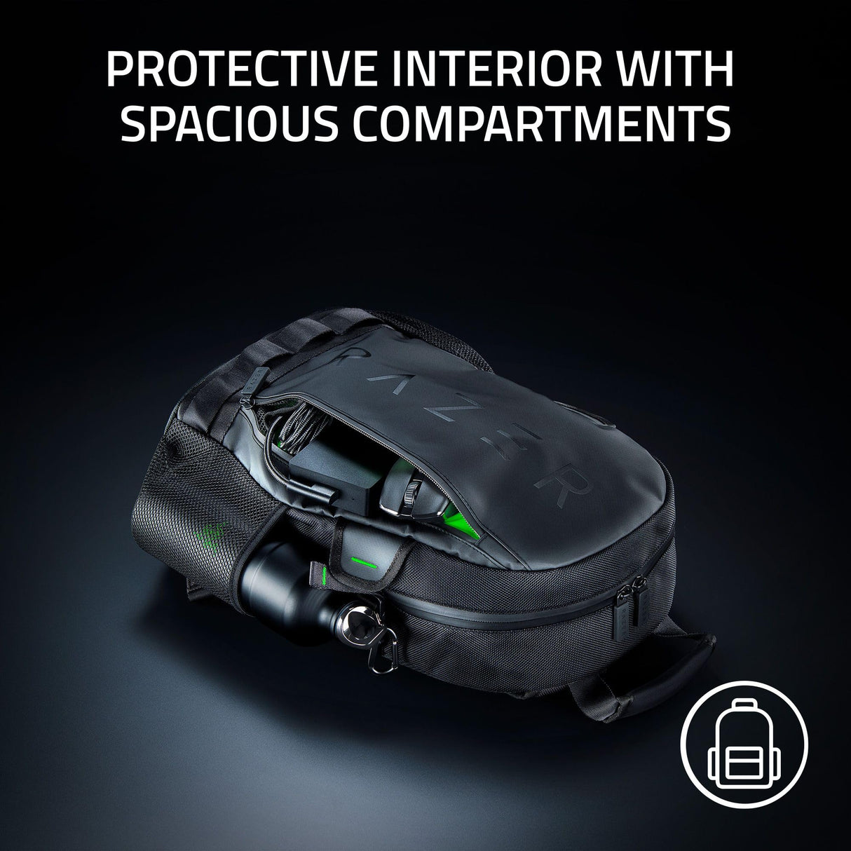 Razer Rogue v3 - Mochila para laptop de 16 pulgadas: exterior resistente al desgarro y al agua, bolsillo lateral de malla para botellas de agua, compartimento dedicado para laptop, se adapta a